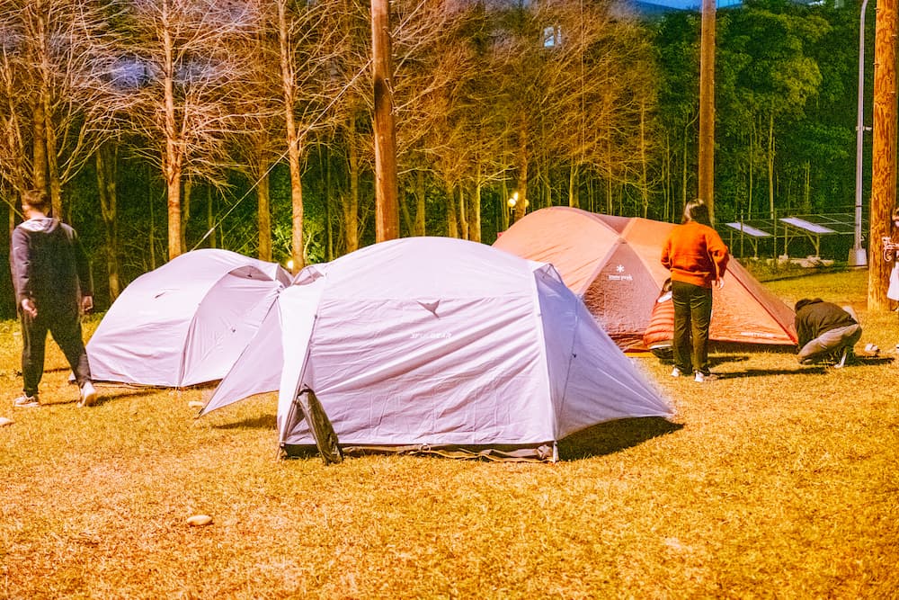晚間會於大草皮上搭帳露營