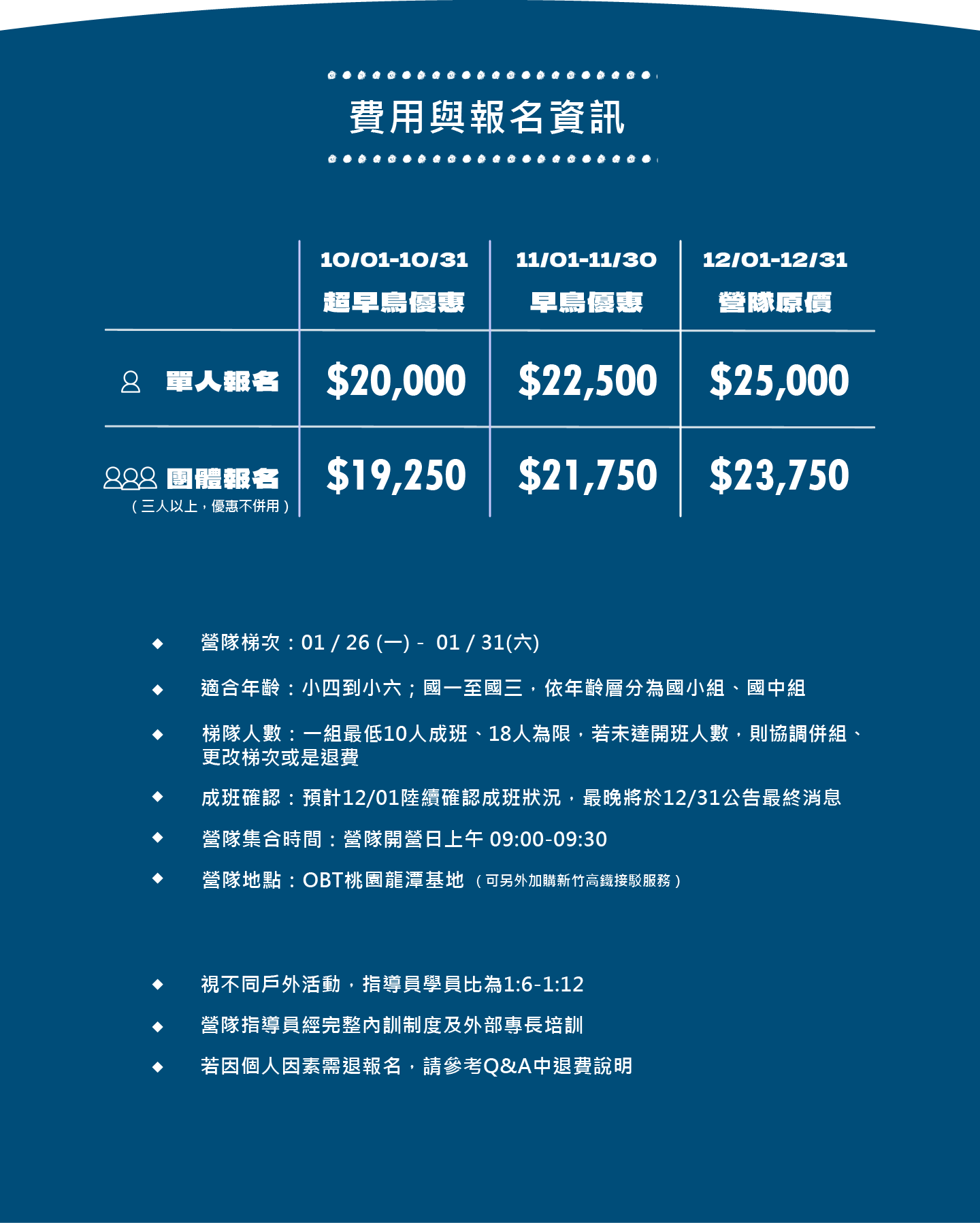 2026冬令營 六天基地價格資訊